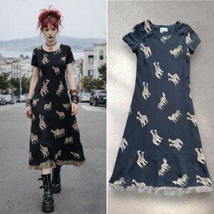 Zebra & Giraffe Safari 90s Dress with Leopard Hem